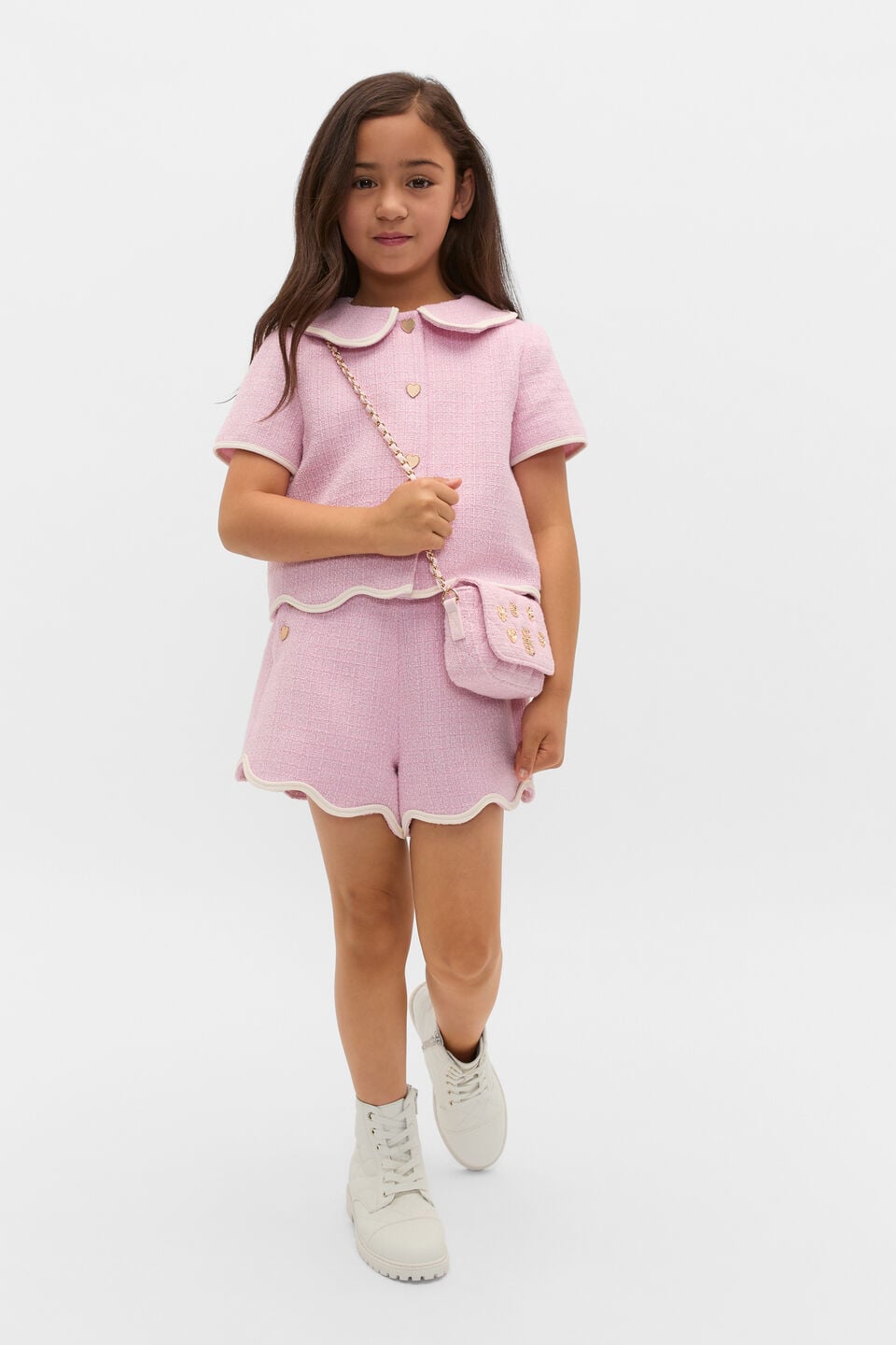 Scallop Tweed Short  Candy Pink