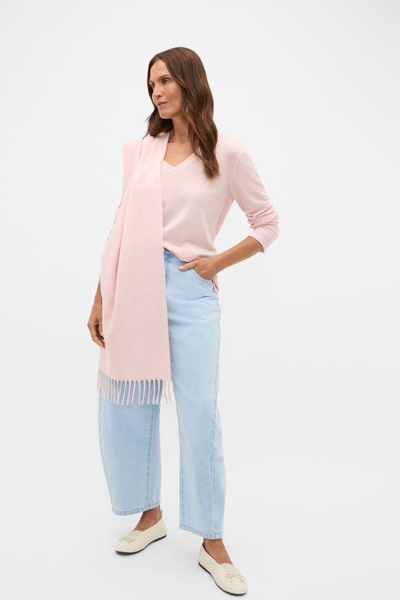 Australian Merino V Neck Top  Pale Blossom Marle  hi-res
