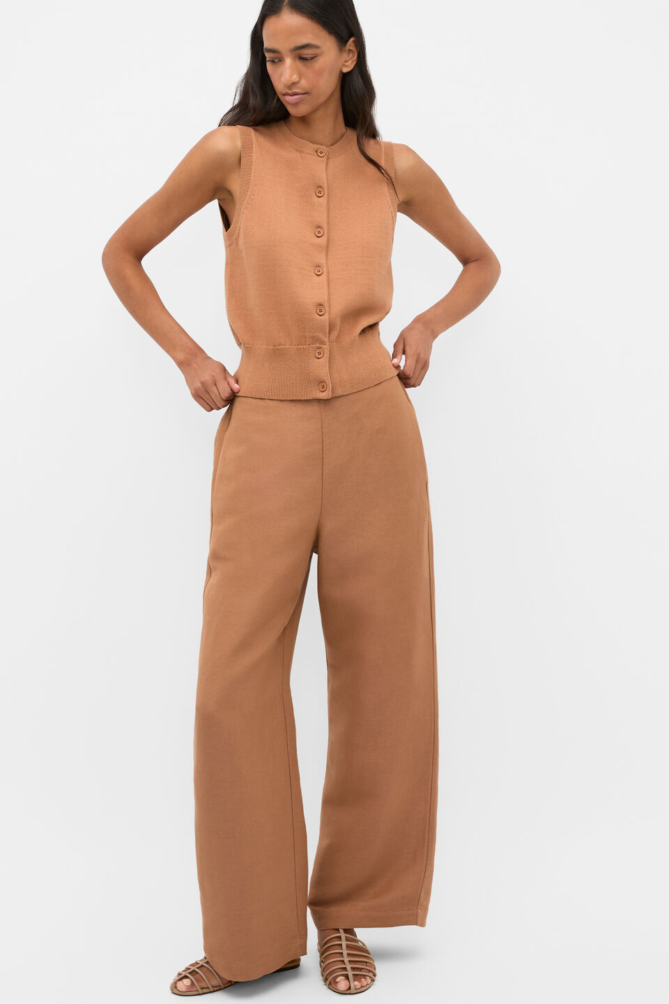Cotton Blend Button Knit Vest  Copper