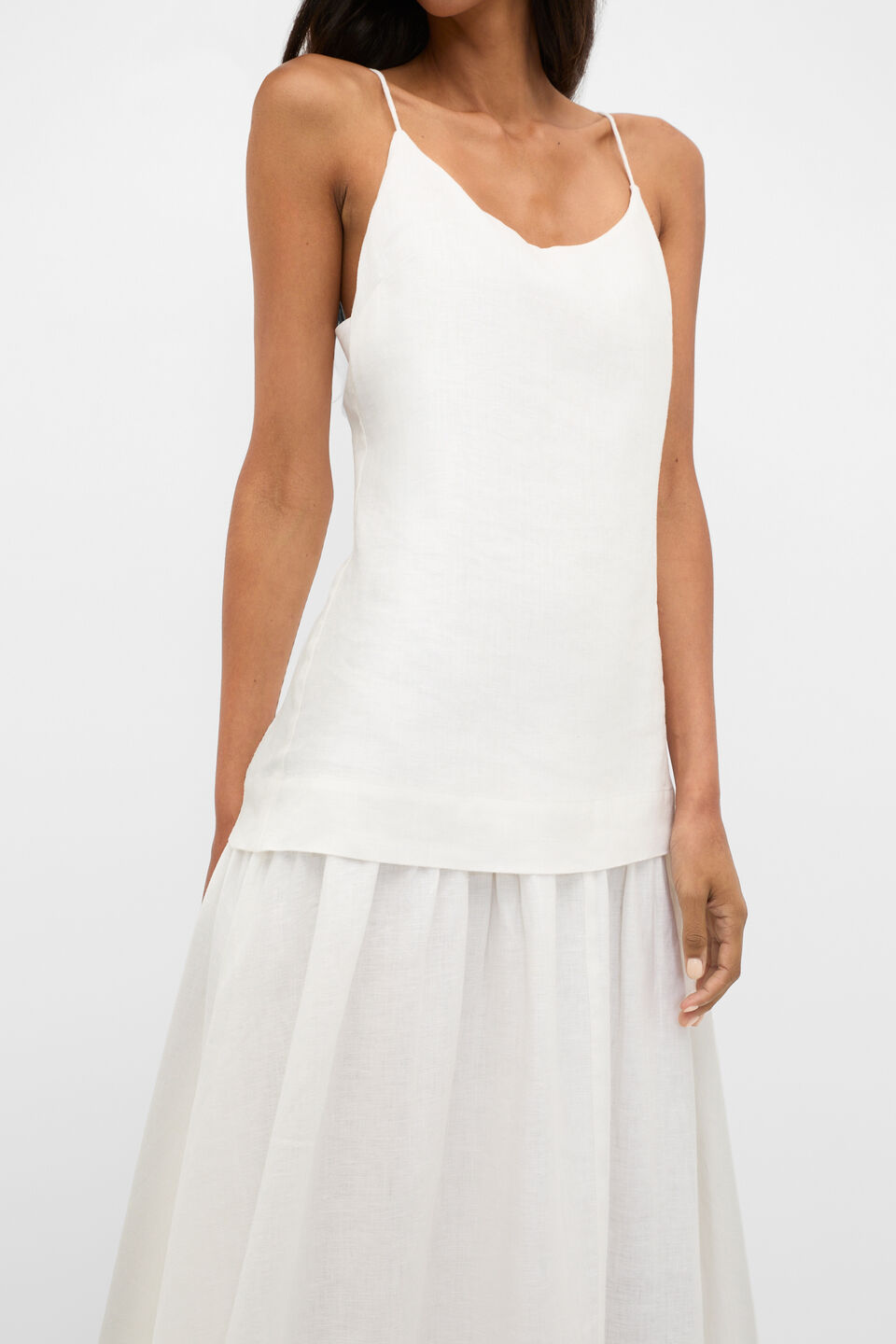 Linen Drop Waist Maxi Dress  Whisper White