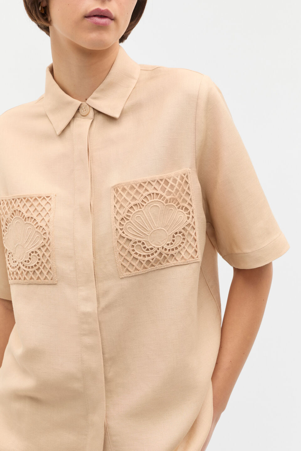 Crochet Pocket Shirt  Ecru