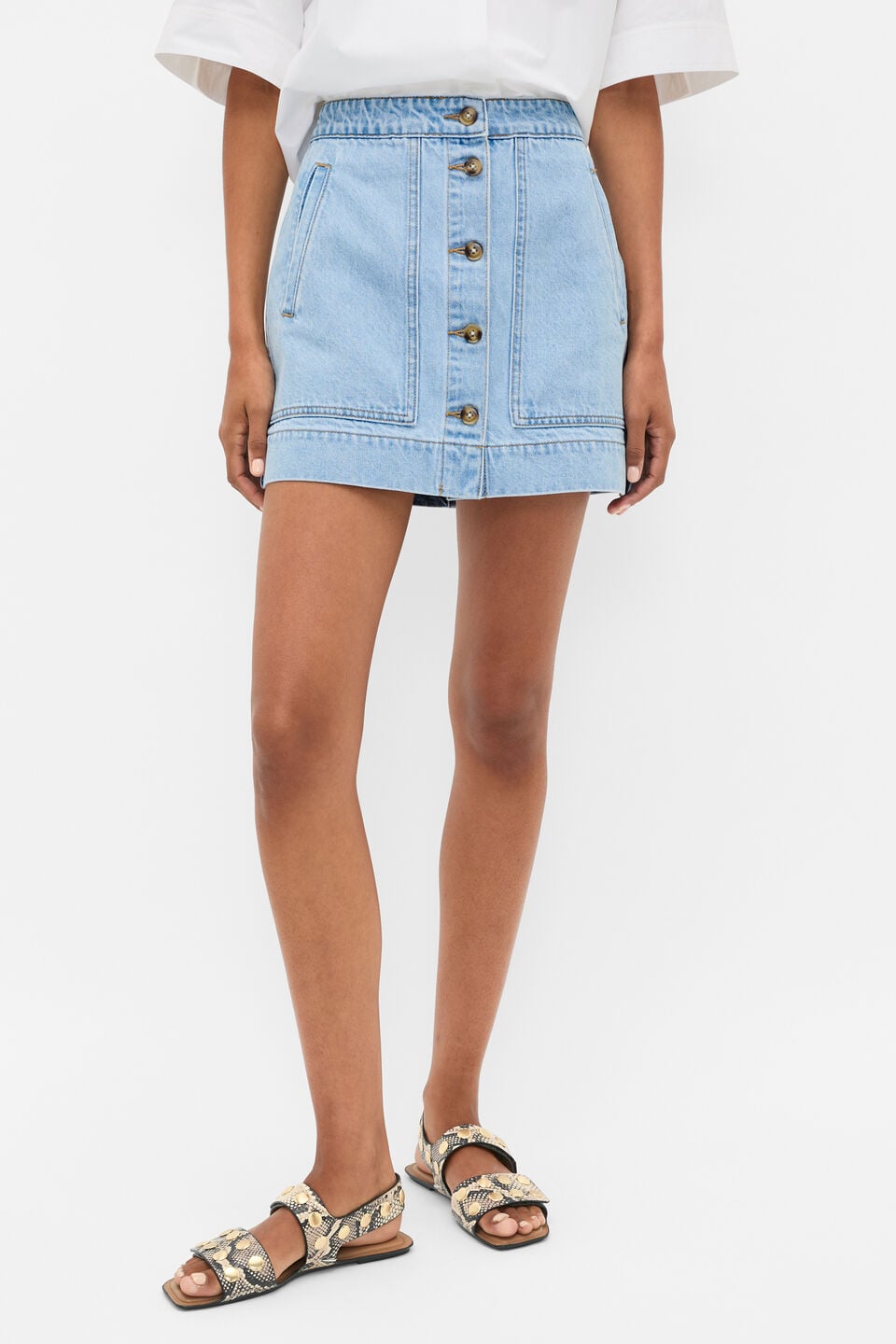 Denim Welt Pocket Mini Skirt  Glacial Blue Wash