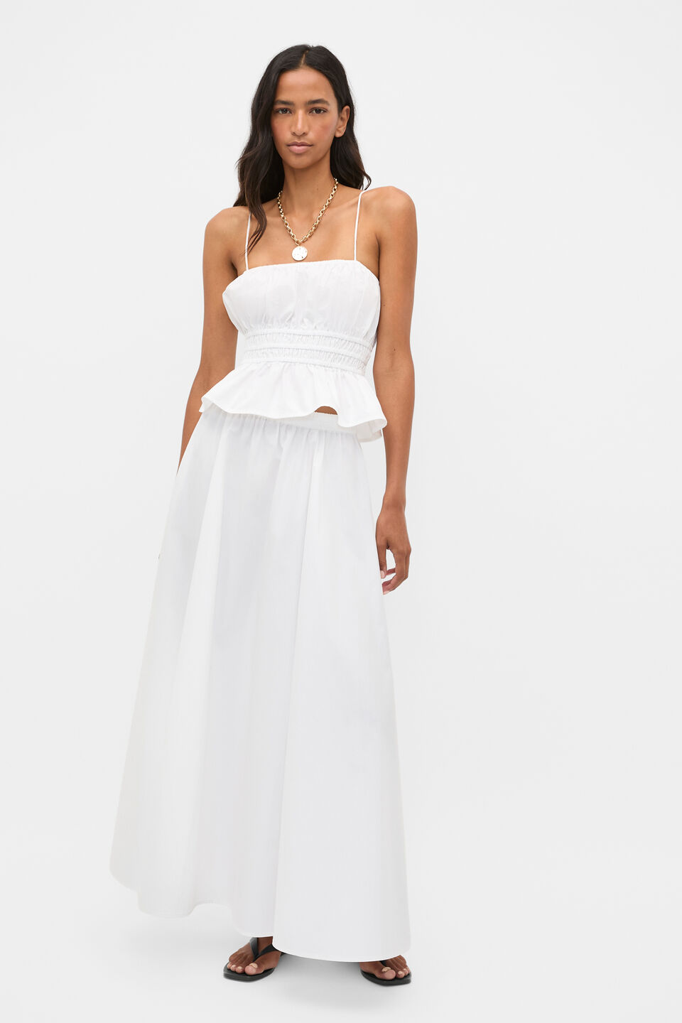 Cotton Poplin Gathered Skirt  Whisper White