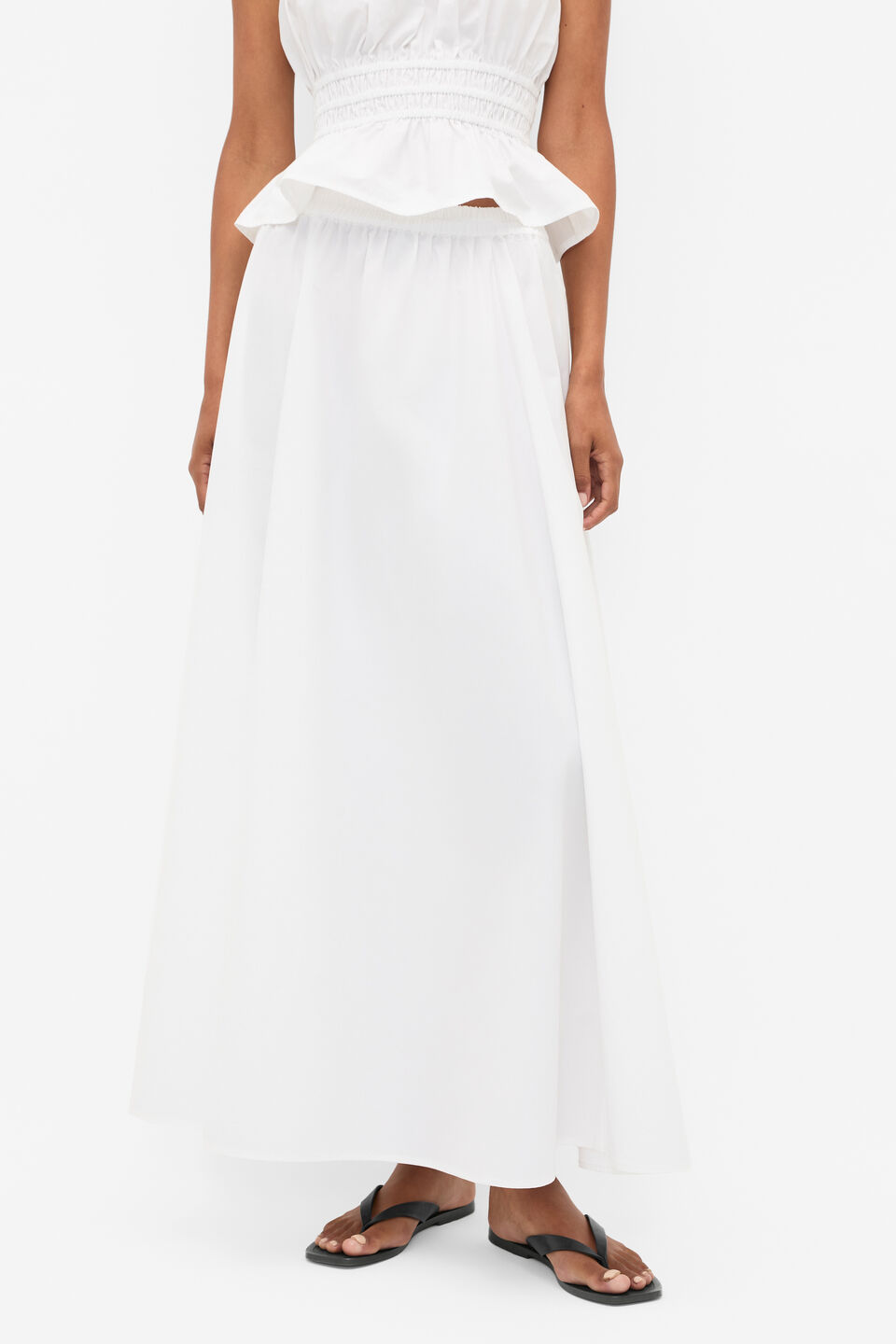 Cotton Poplin Gathered Skirt  Whisper White