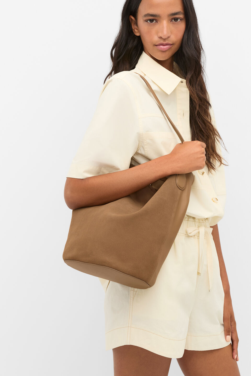 Spliced Leather Tote  Toffee