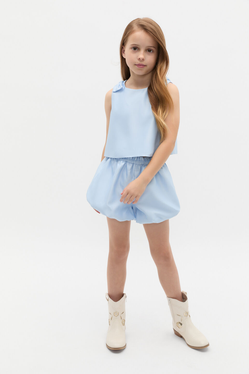 Satin Bubble Short  Ice Blue