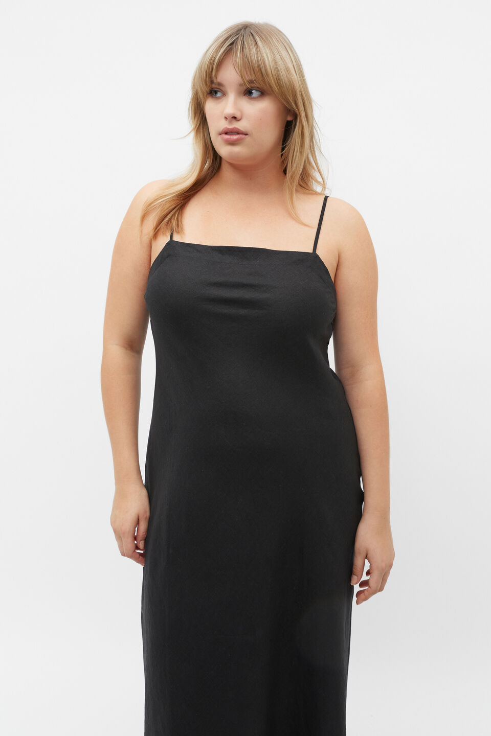 Core Linen Square Neck Slip Dress  Black