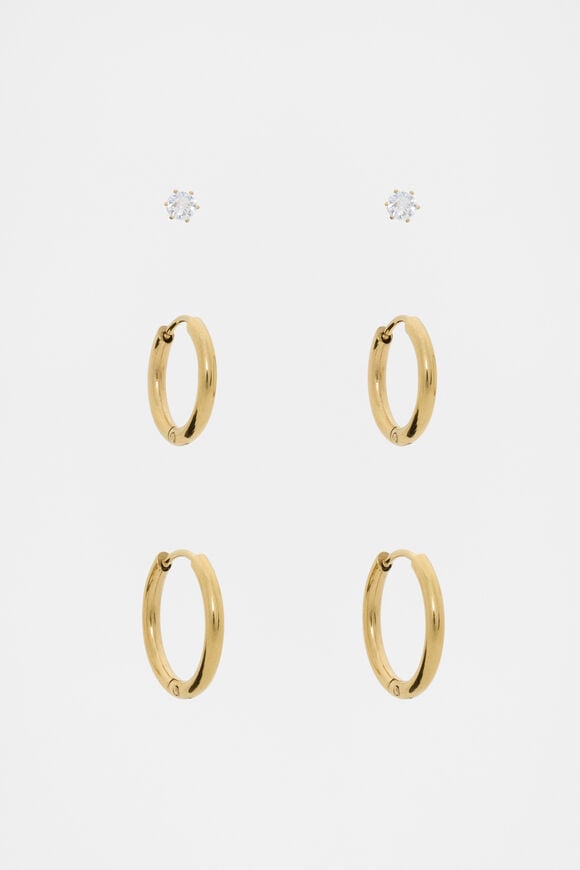 Waterproof Trio Stud Ear Pack  Gold  hi-res