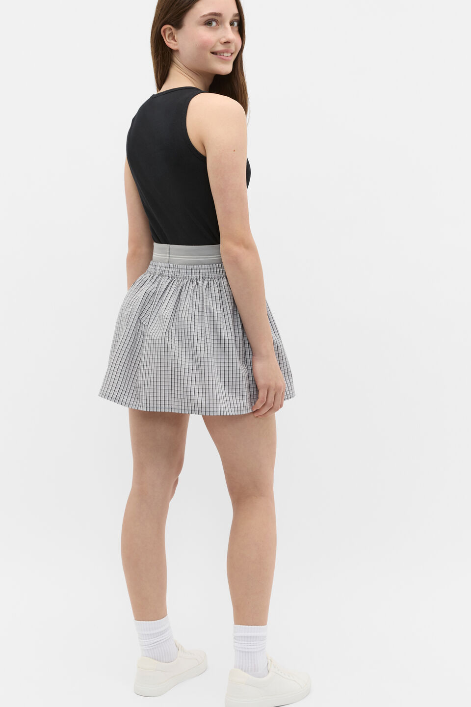 Elasticated Check Skirt  Grey Check