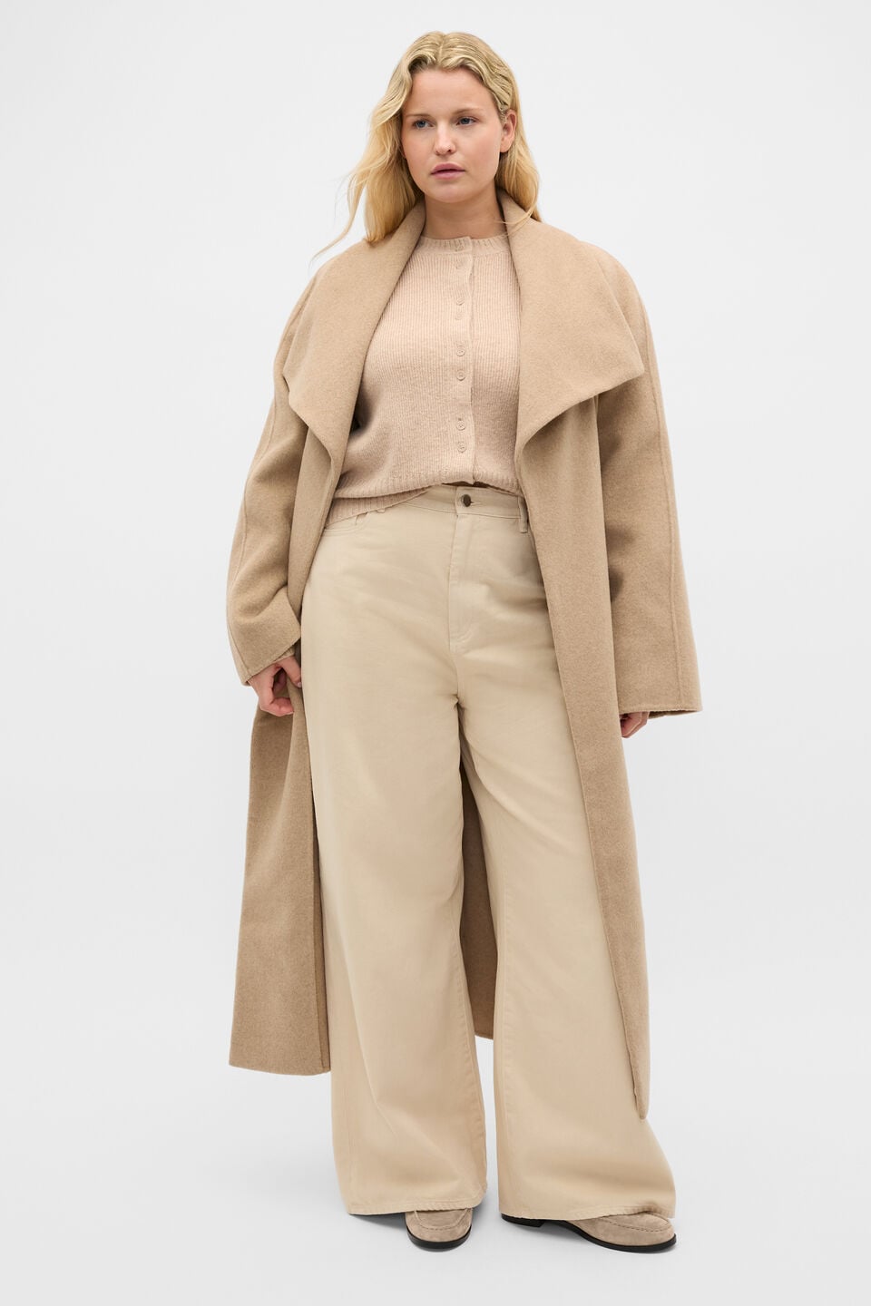 Merino Button Up Knit Cardigan  Sandstone Marle