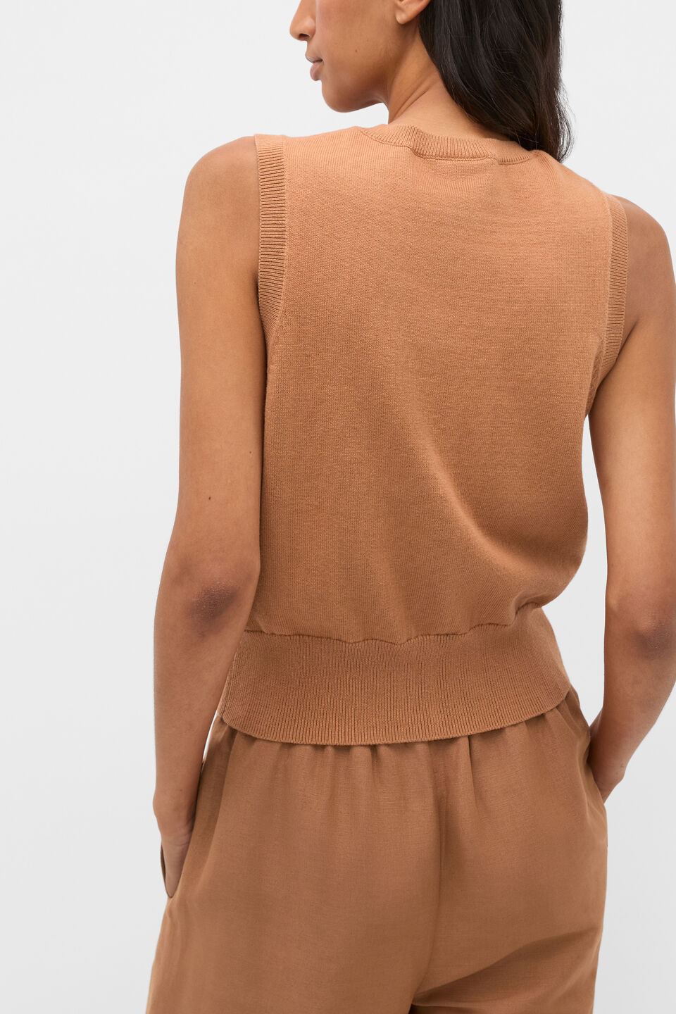 Cotton Blend Button Knit Vest  Copper