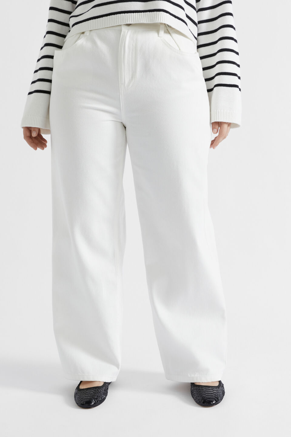 Pinch Waist Baggy Wide Leg Jean  Cloud Cream