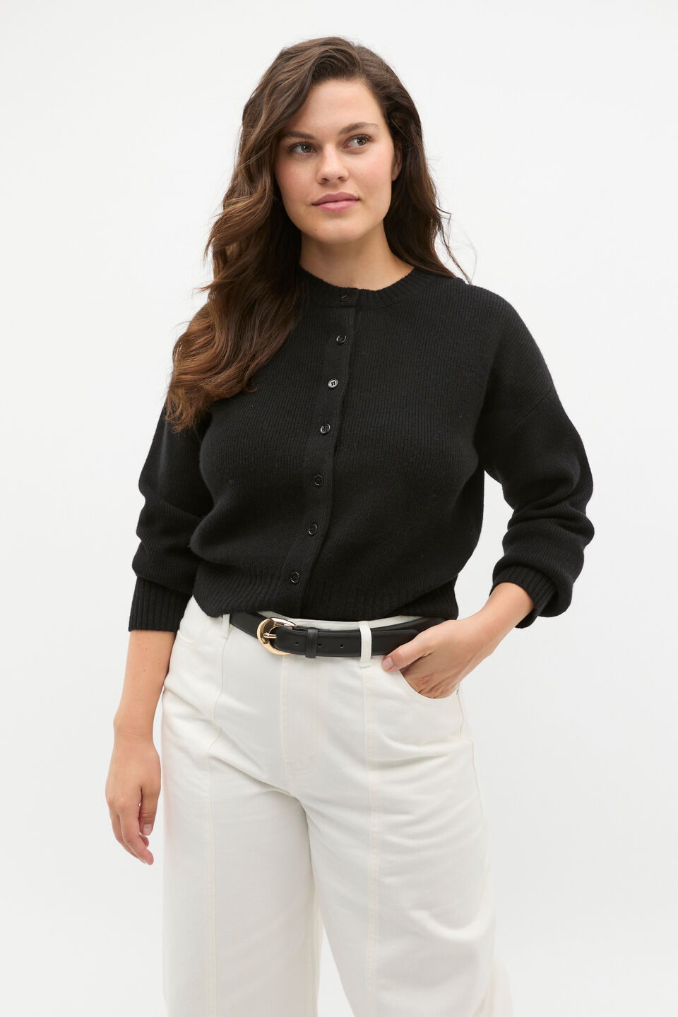 Merino Button Up Knit Cardigan  Black