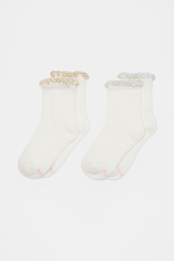 Metallic Frill Sock 2 Pack  Silver Gold  hi-res
