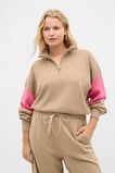 MD Contrast Zip Through Knit  Sandstone  hi-res