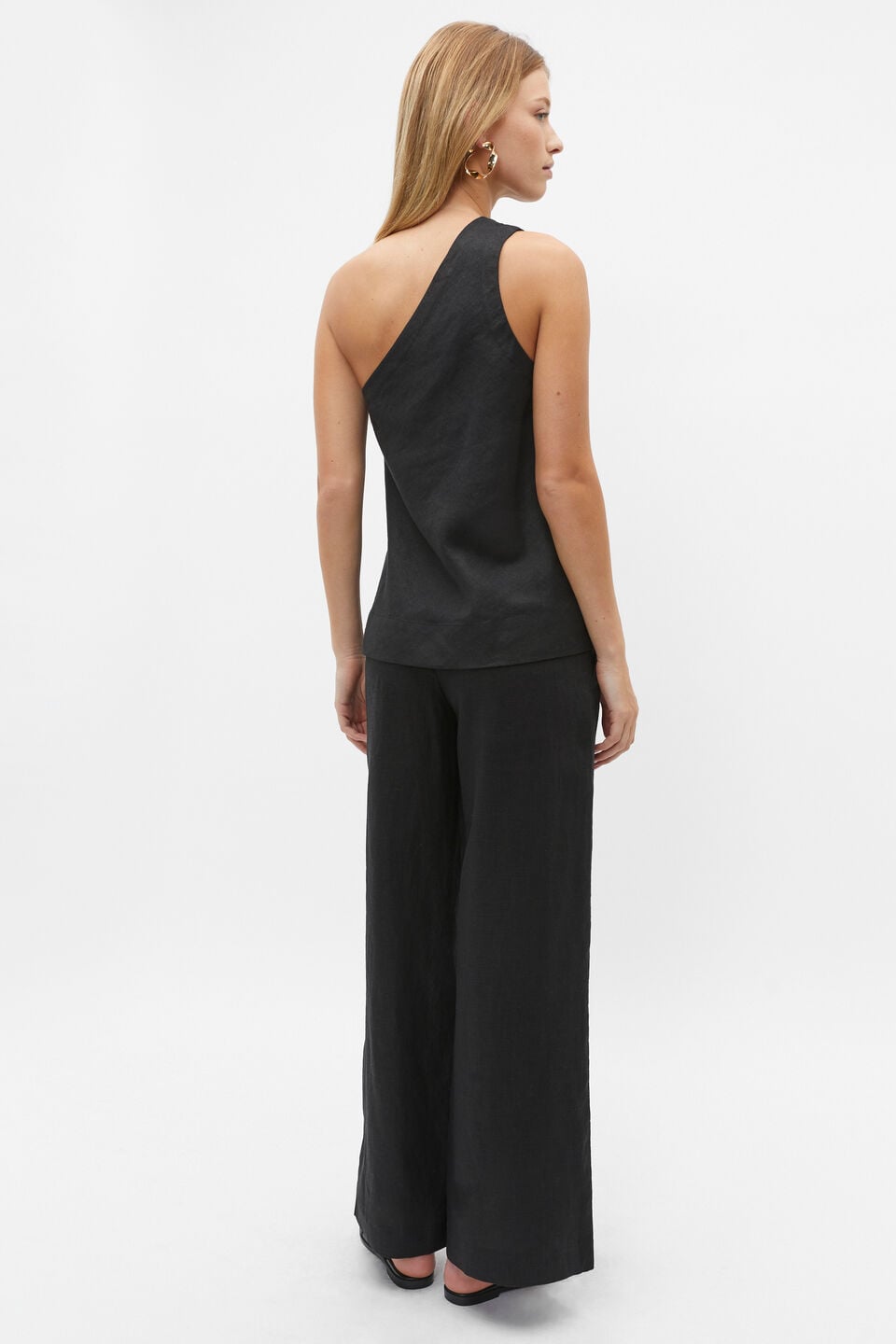 Linen One Shoulder Top  Black