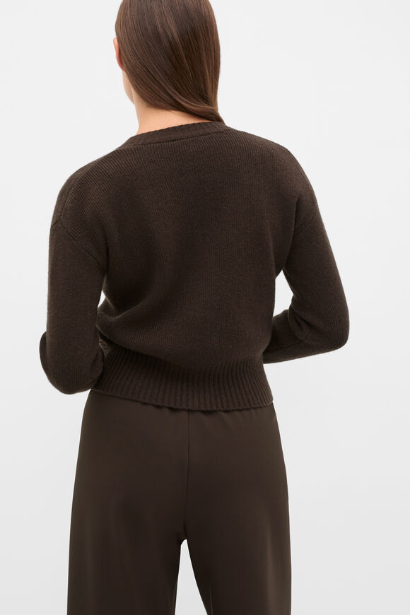 Merino Button Up Knit Cardigan  Coffee Bean  hi-res