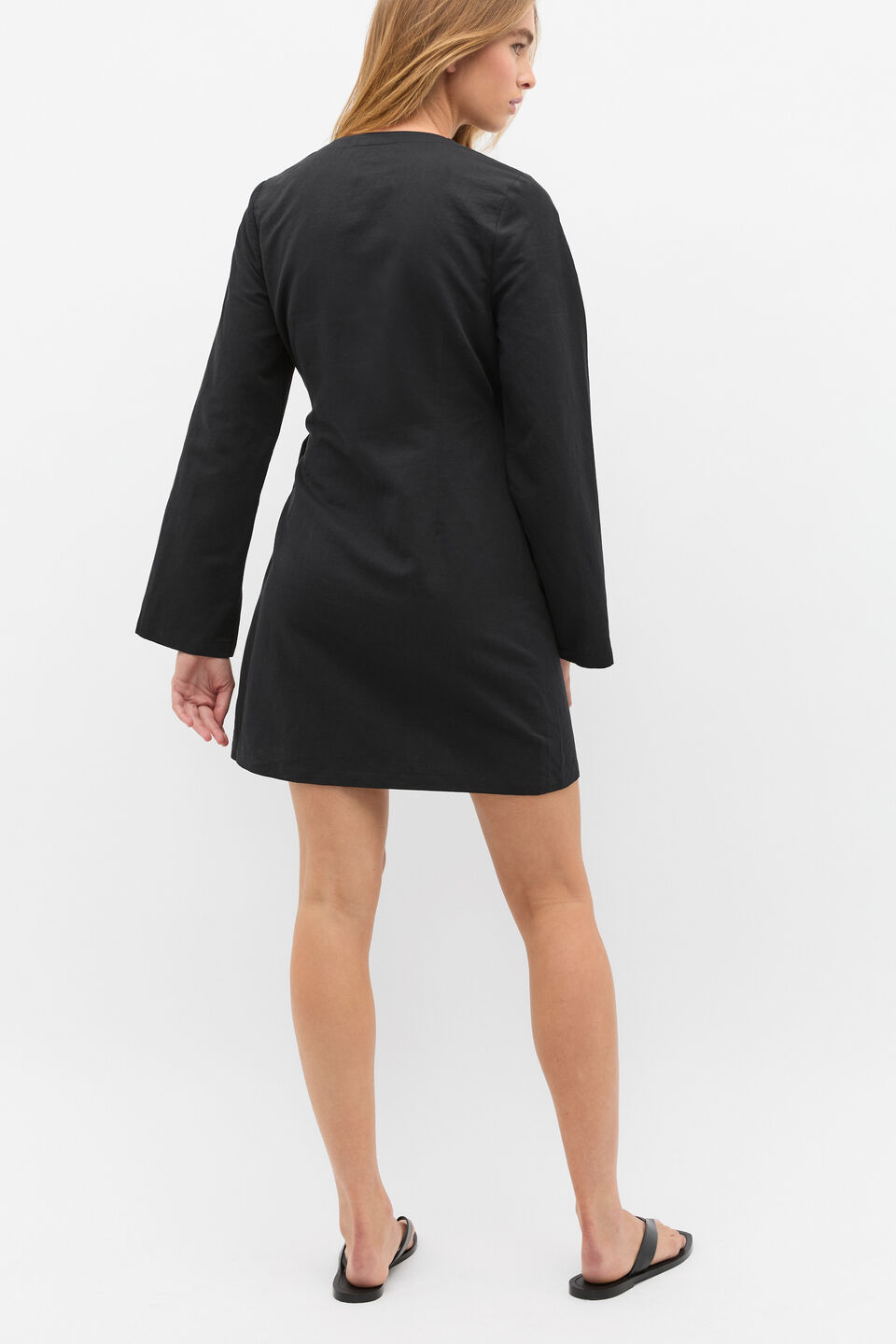 Tie Waist Wrap Mini Dress  Black