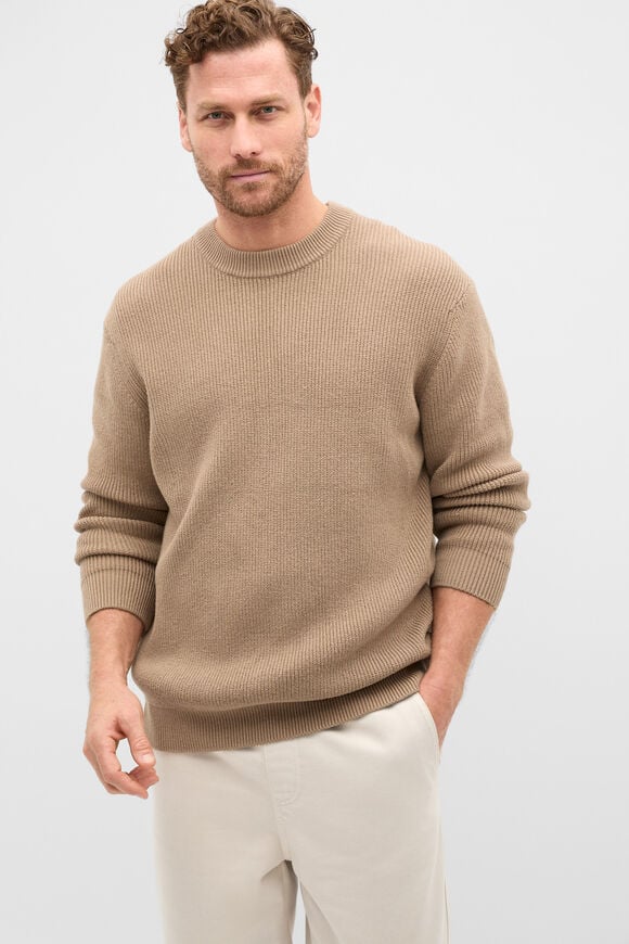Cotton Crew Neck Knit  Dark Stone  hi-res