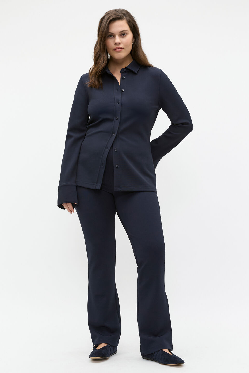 Compact Rib Kick Flare Pant  Twilight Blue