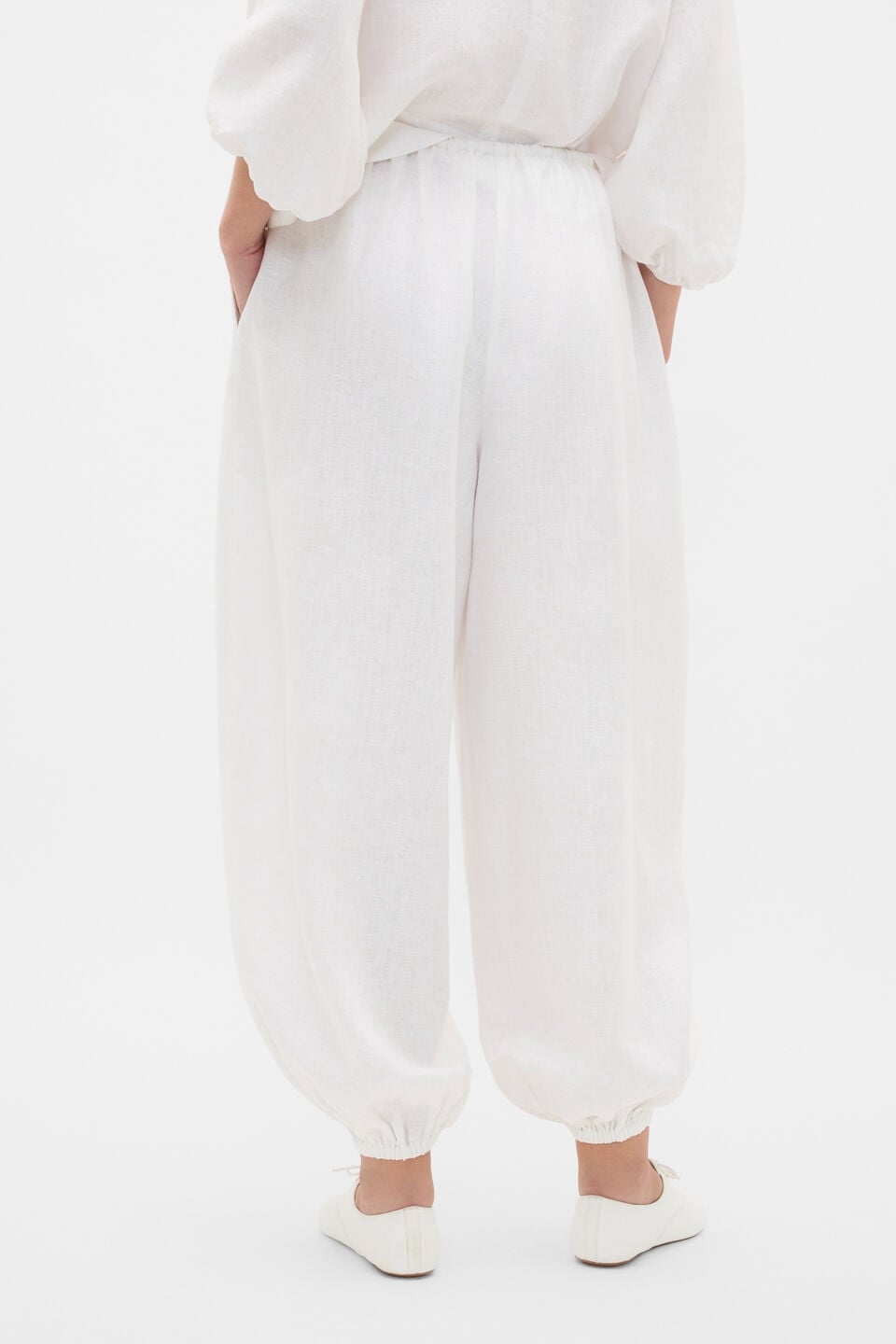 Linen Balloon Tie Pant  Whisper White