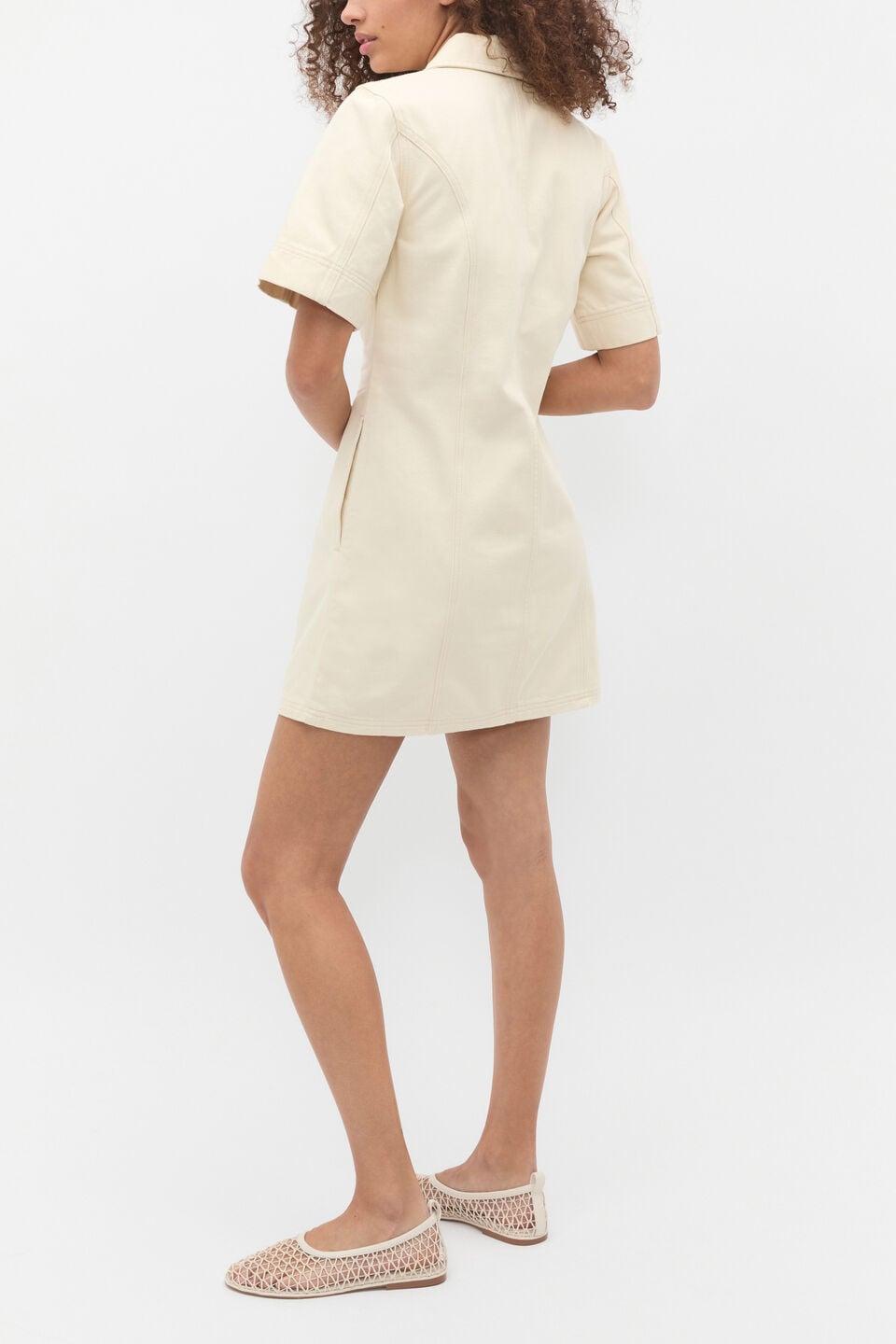 Denim Zip Mini Shirt Dress  Tofu