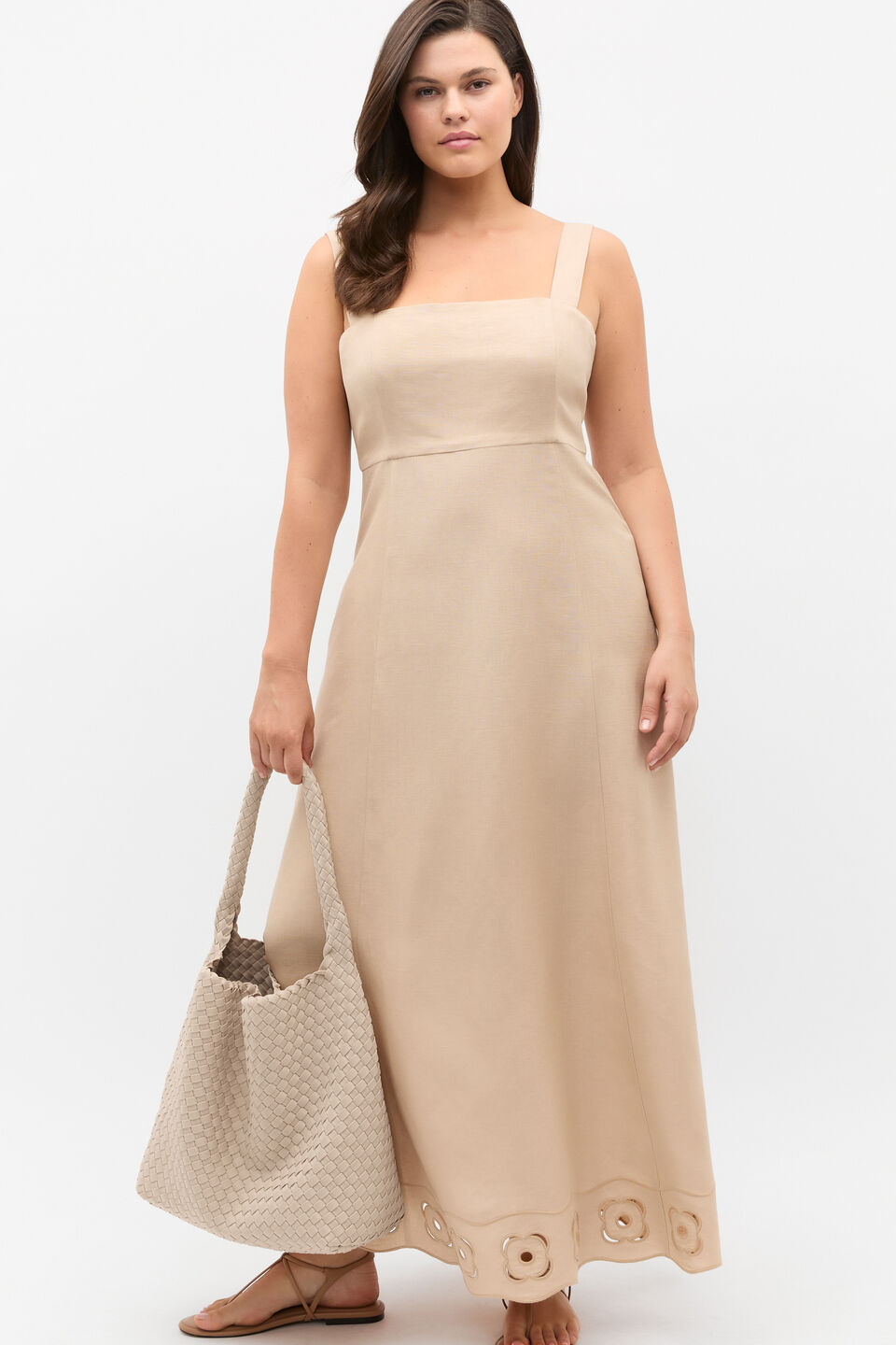 Retro Embroidered Midi Dress  Ecru