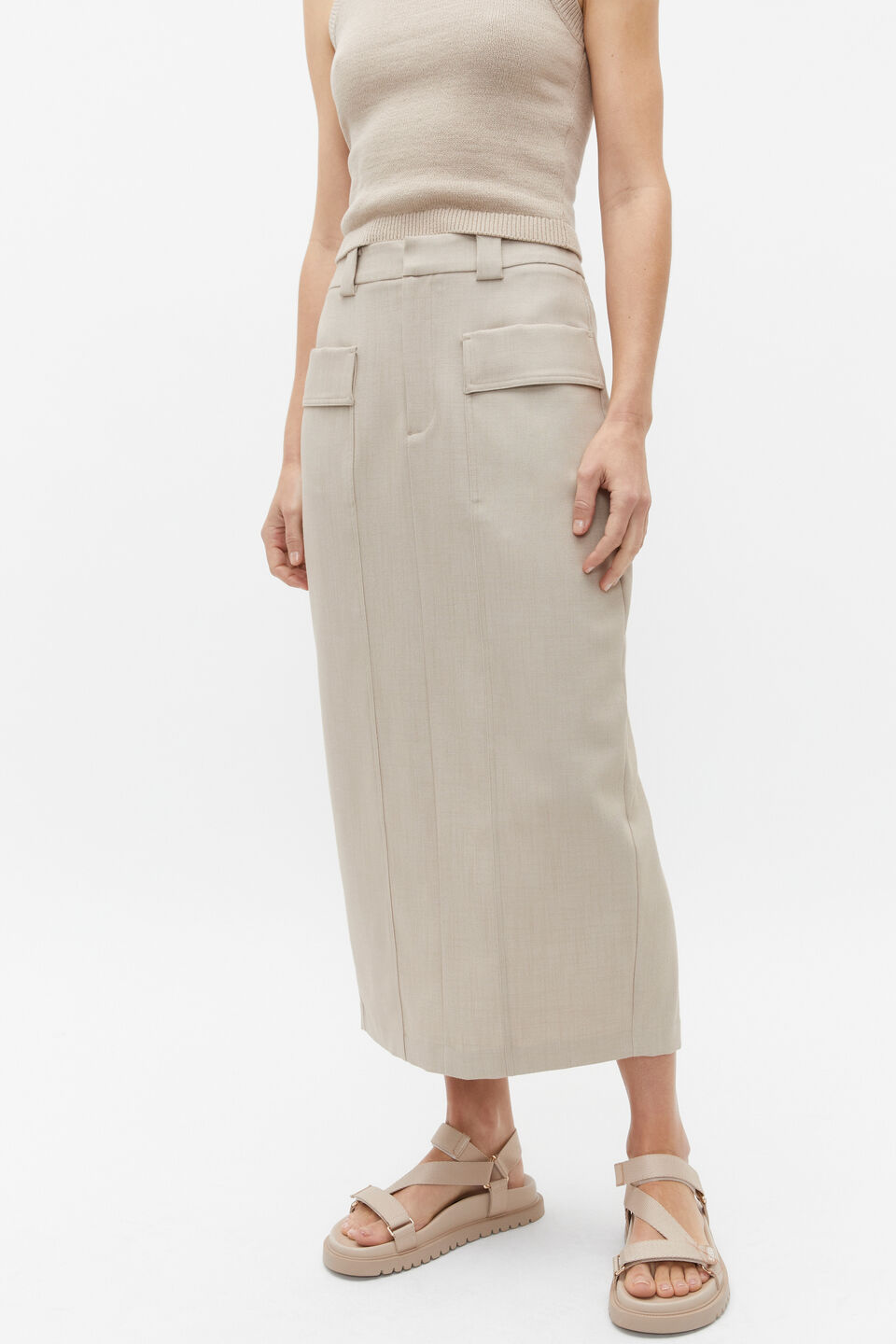 Tailored Utility Suit Skirt  Cool Sand