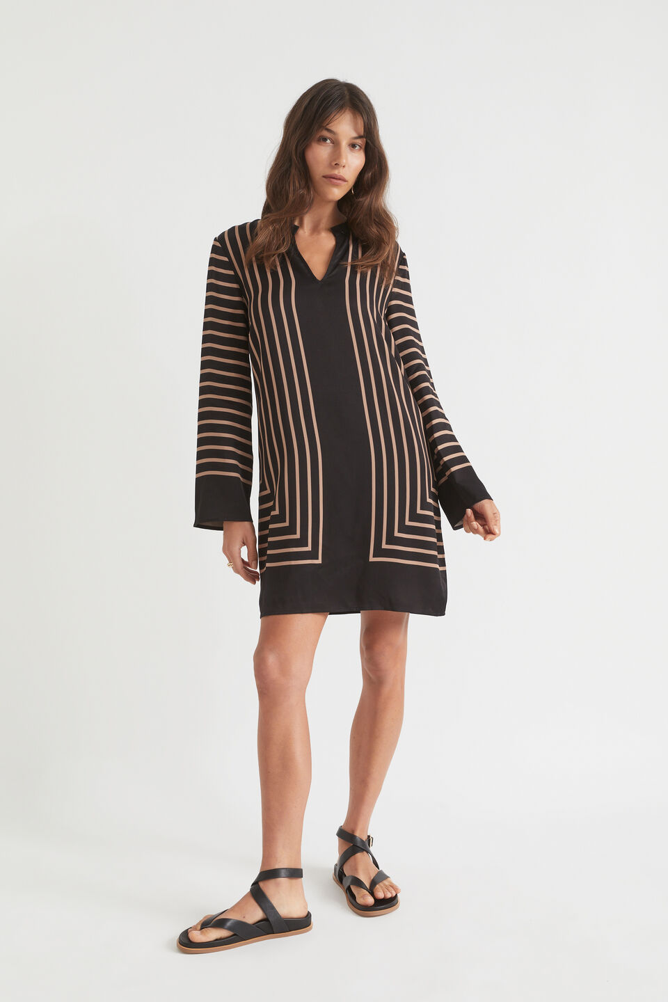 Linear Shift Dress  Rose Taupe Geo
