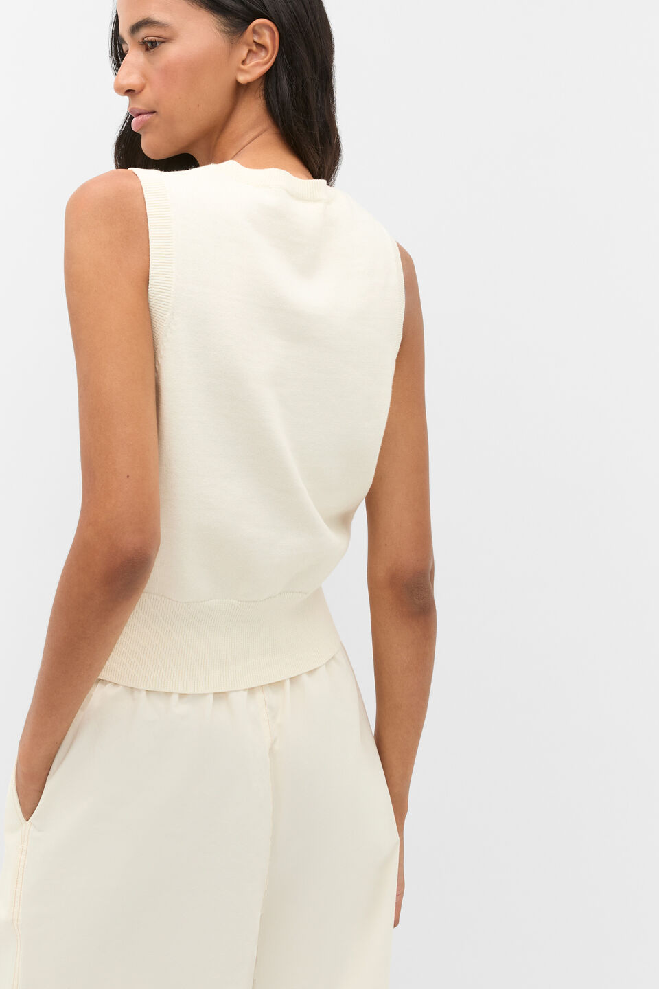 Cotton Blend Button Knit Vest  Coconut Cream