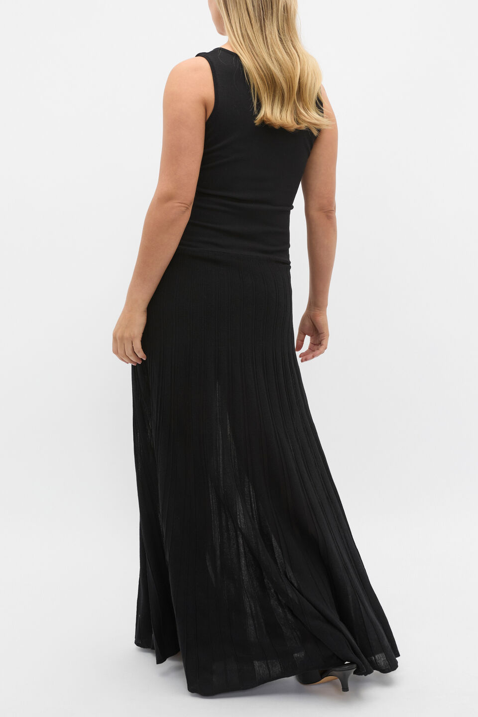 Fine Rib Knit Panel Maxi Dress  Black