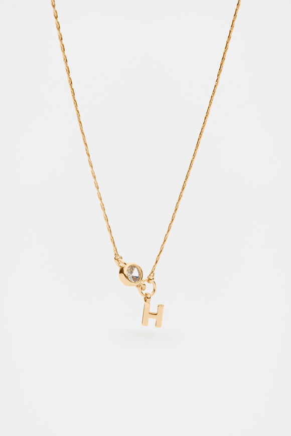 Stone Drop Initial Necklace  H  hi-res