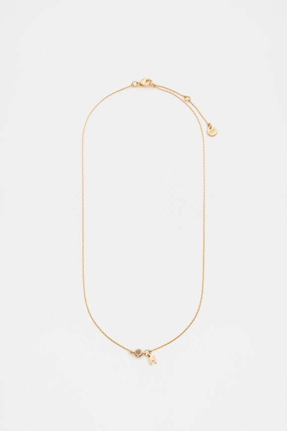 Stone Drop Initial Necklace  H  hi-res