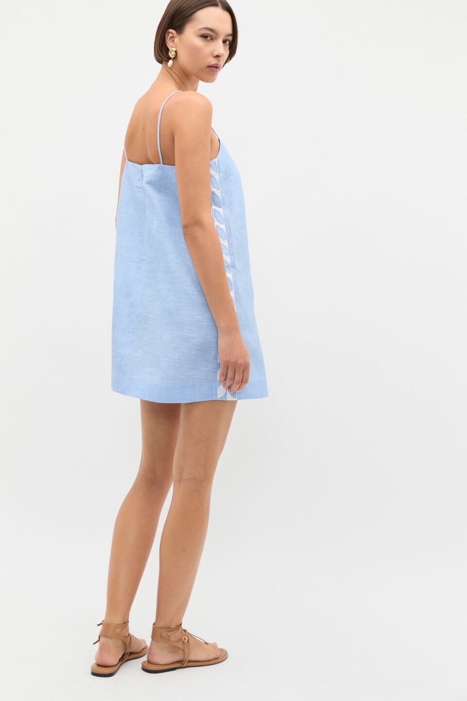 Motif Trim Mini Dress  Cornflower Blue Crossdye