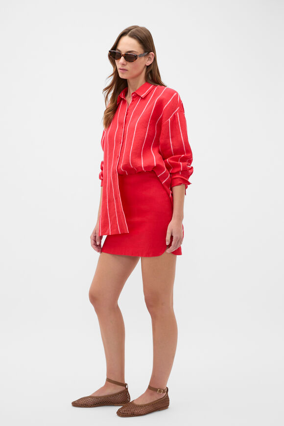 Core Linen Curve Hem Mini Skirt  Chilli Red  hi-res
