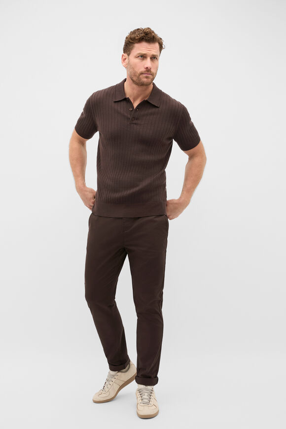 Short Sleeve Merino Knit Polo  Dark Chocolate  hi-res