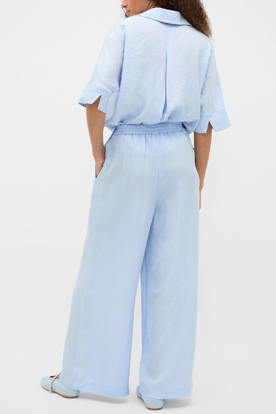 Textured Satin Gathered Pant  Arctic Blue