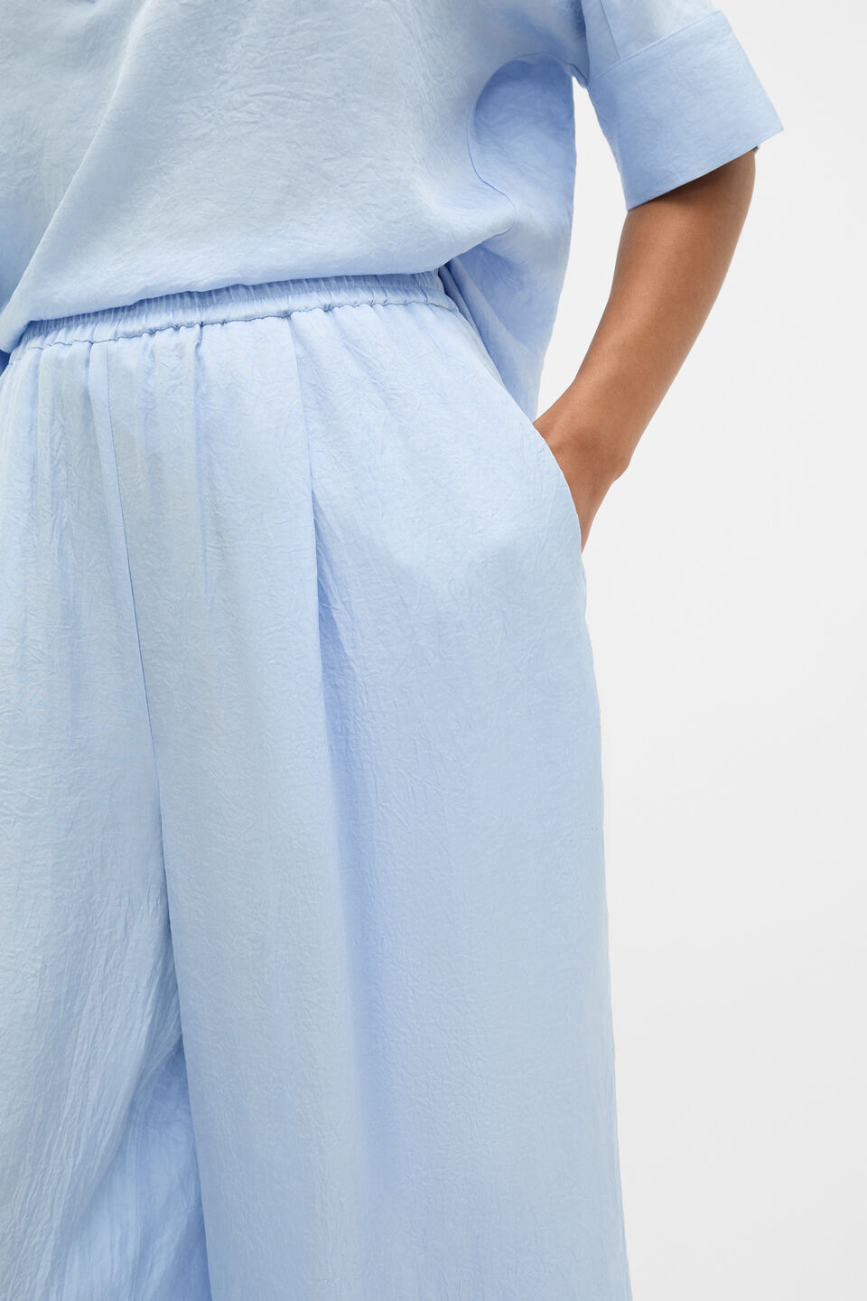 Textured Satin Gathered Pant  Arctic Blue