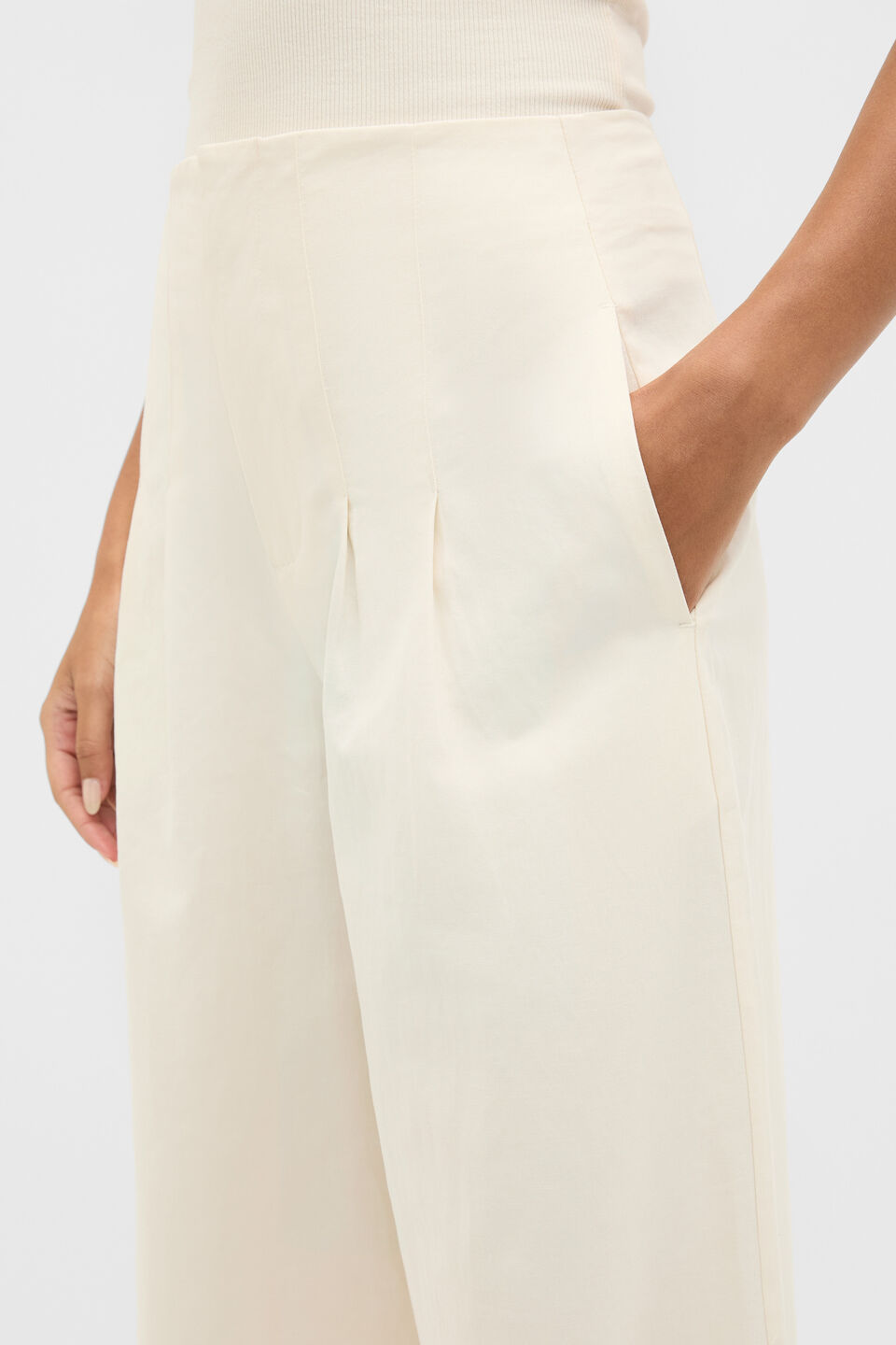 High Rise Pleat Pant  Coconut Cream