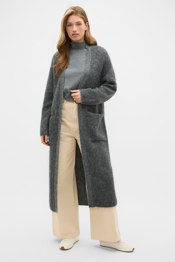 Mohair Blend Longline Cardigan  Charcoal Marle  hi-res