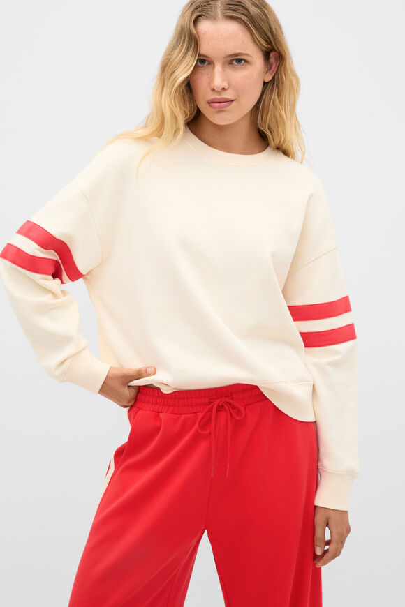 Contrast Detail Crew Neck Sweat  Coconut Cream  hi-res
