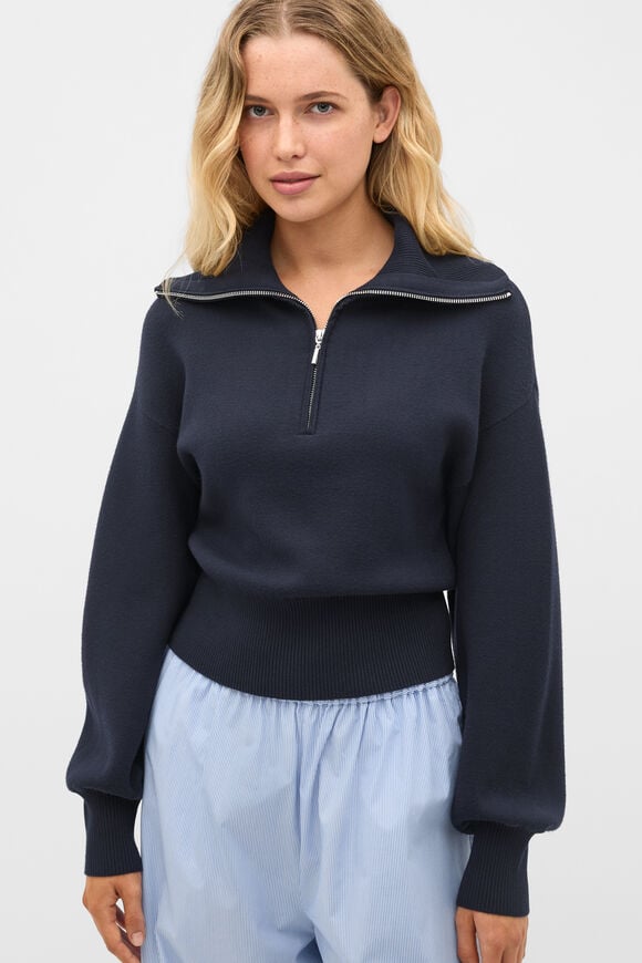 Double Knit Crop Zip Through  Twilight Blue  hi-res