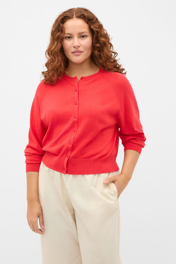 Cotton Blend Raglan Cardigan  Chilli Red  hi-res