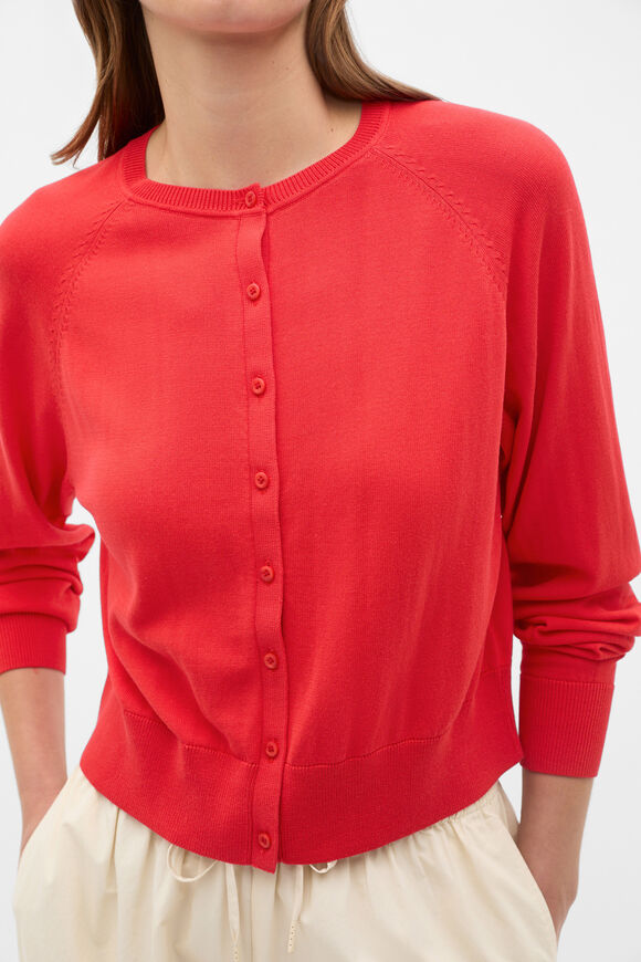 Cotton Blend Raglan Cardigan  Chilli Red  hi-res