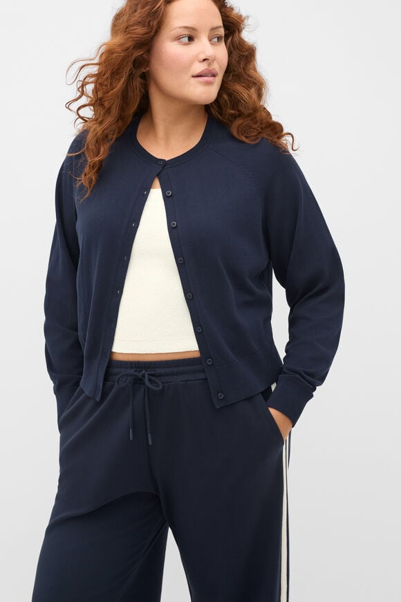 Cotton Blend Raglan Cardigan  Twilight Blue  hi-res