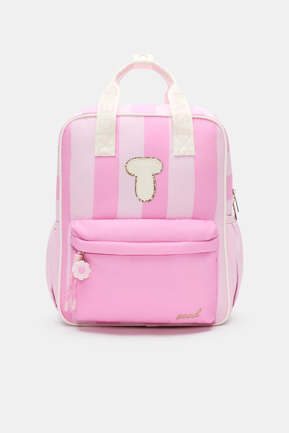 Pink Stripe Initial Backpack  T  hi-res