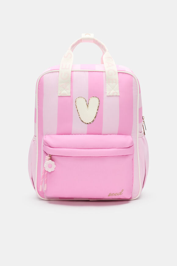 Pink Stripe Initial Backpack  V  hi-res