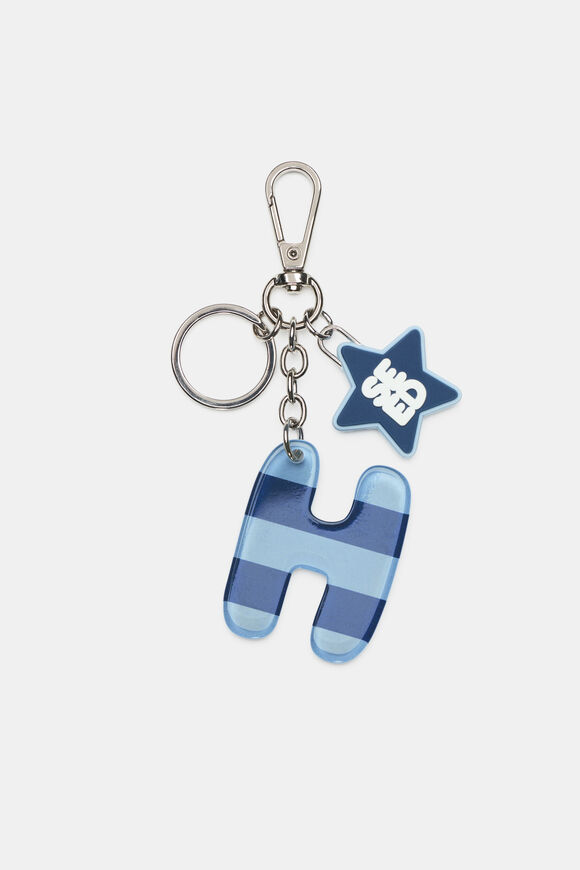 Blue Stripe Initial Keyring  H  hi-res
