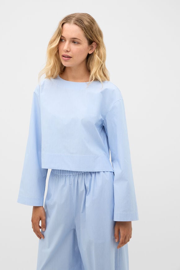Poplin Stripe Cropped Blouse  Blue Haven Stripe  hi-res