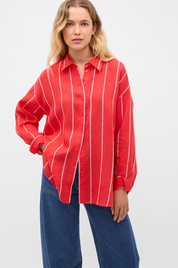 Stripe Linen Oversized Shirt  Chilli Red Stripe  hi-res